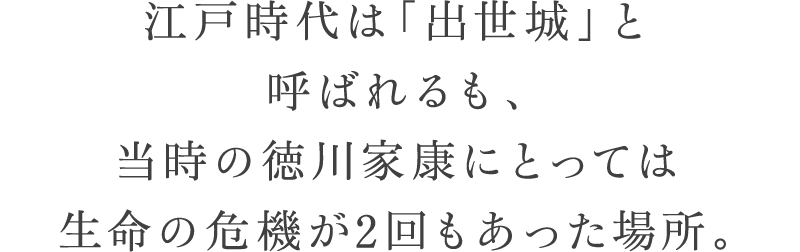 江戸時代は「出世城」と呼ばれるも、当時の徳川家康にとっては生命の危機が2回もあった場所。