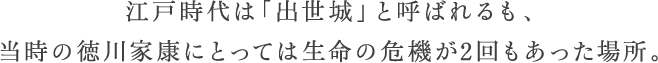 江戸時代は「出世城」と呼ばれるも、当時の徳川家康にとっては生命の危機が2回もあった場所。